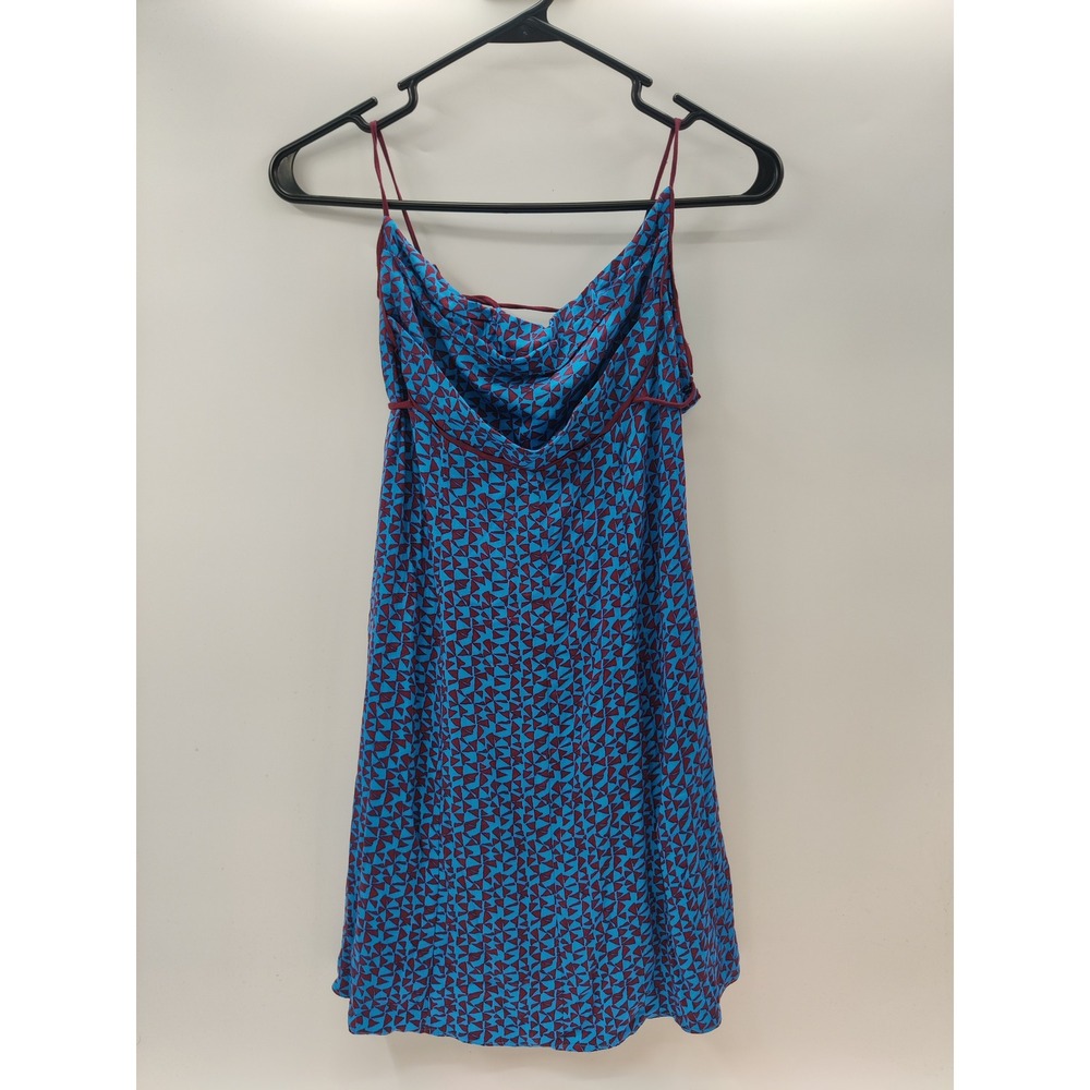 Free People Blue Burgundy Geometric‎ Cowl Neck Lace Up Back Mini Dress XS
